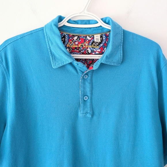 Robert Graham Aqua Blue Polo Shirt In Size M - Picture 5 of 10